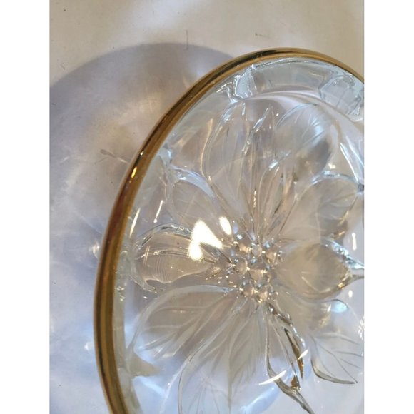 Vintage Mikasa Crystal Frosted Poinsettia Nut/Candy Dish Gold Trim - Picture 2 of 3